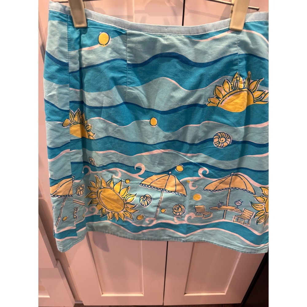 Lilly Pulitzer Vintage Beach Sun Umbrella Shell Print Cotton Mini Skirt Blue 4